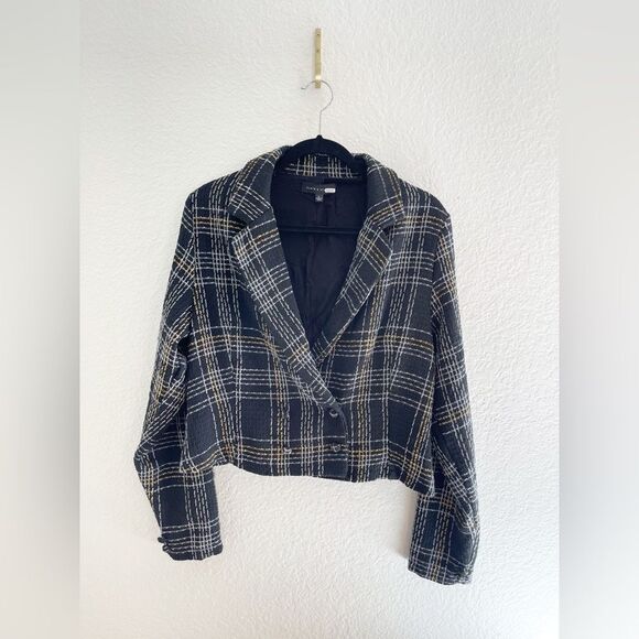 Slate & Willow Jacket Coat Cardigan  Black Tweed Business Cocktail Preppy L - Picture 7 of 8